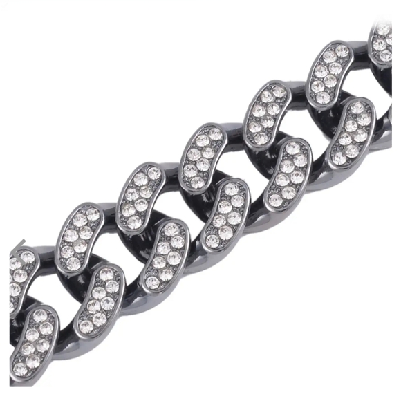 Black silver curb link bracelet, 8", NIB - Picture 4 of 5